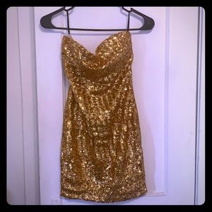 Gold sequined cocktail dress